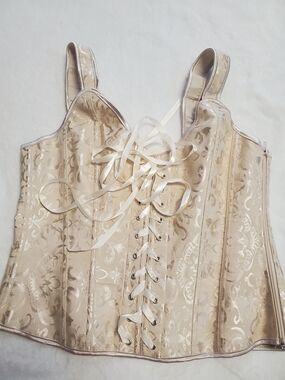 Satin Brocade Lace-Up Corset Bustier in Champagne